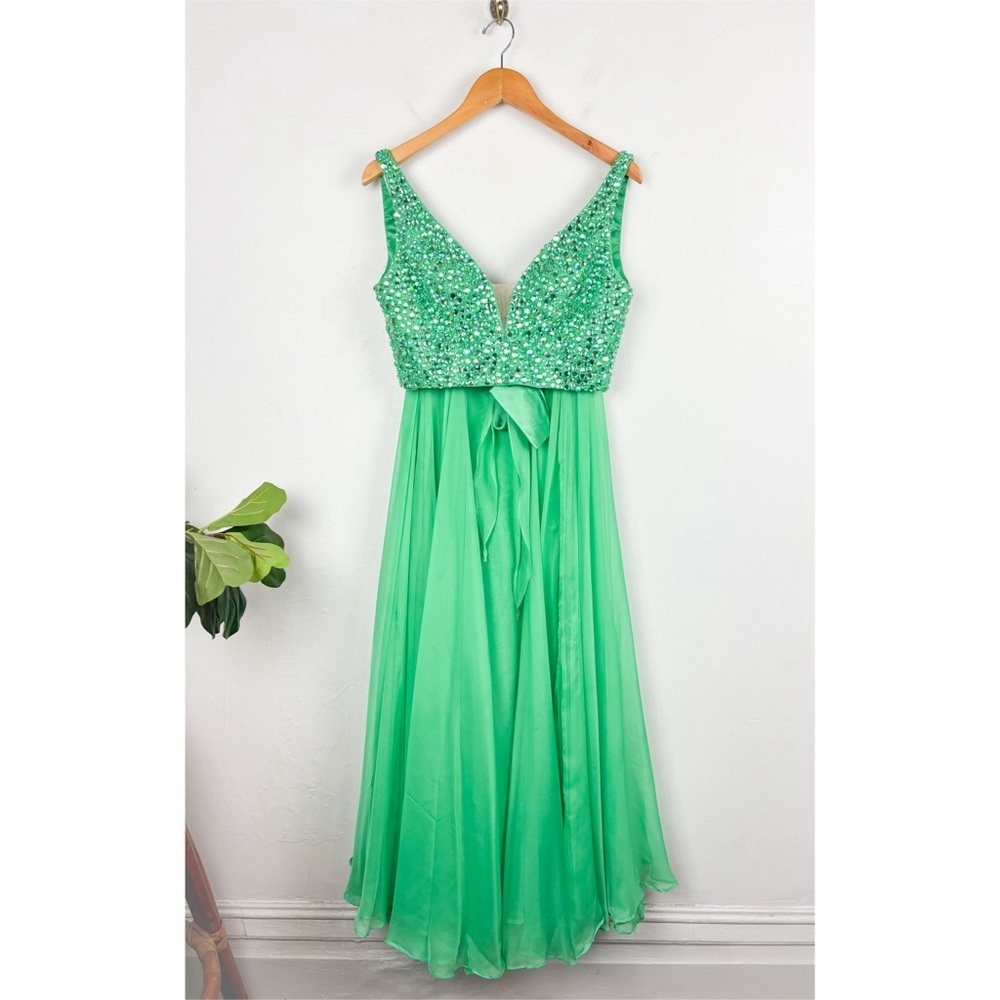 Sherri Hill 51008 Green Rhinestone Embroidered Two Piece Formal Prom Dress Sz 6 - Picture 5 of 13